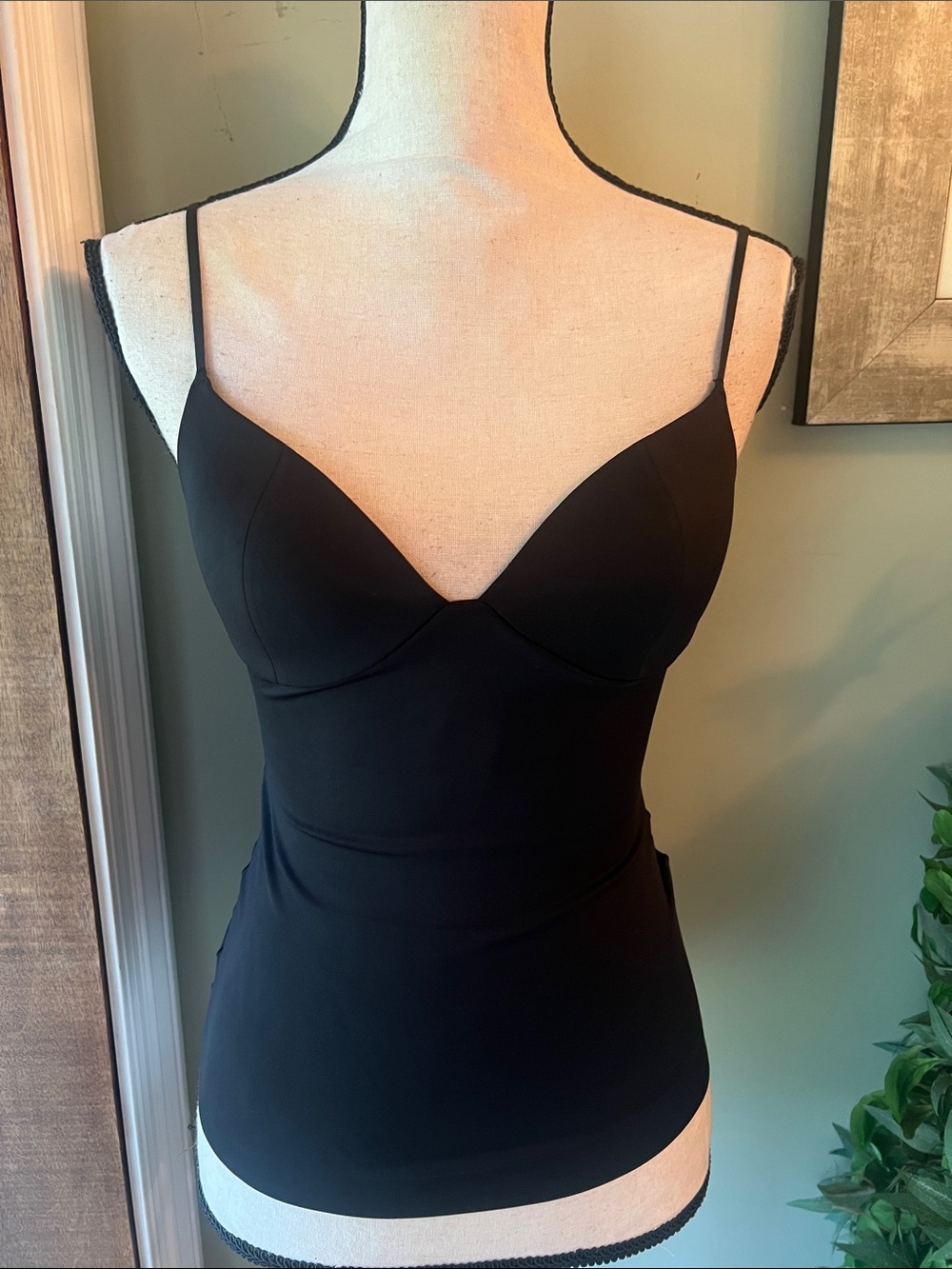 Seamless Molded-Cup Black Cami with Adjustable Straps